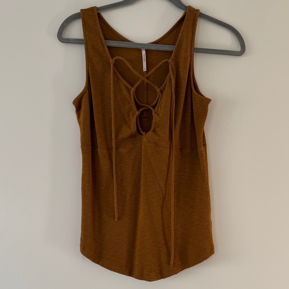 Free People Brown Lace-Up Tank Top